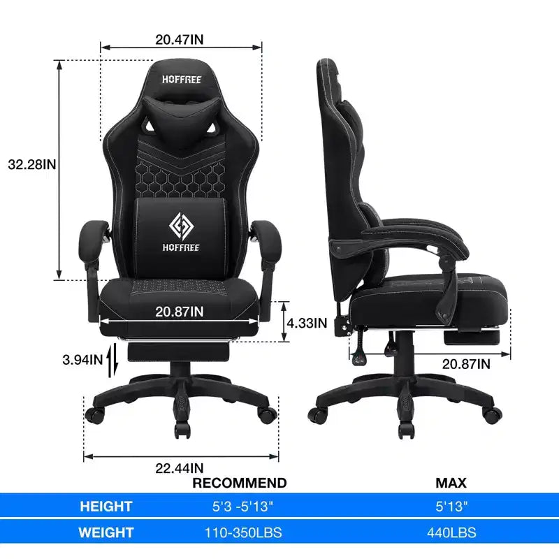 Hoffree Sedia da gaming massaggiante traspirante con poggiapiedi e regolabile, sedia da ufficio ergonomica per PC