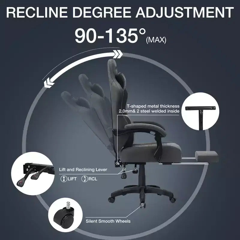 Hoffree Sedia da gaming massaggiante traspirante con poggiapiedi e regolabile, sedia da ufficio ergonomica per PC