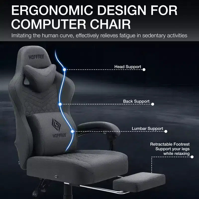 Hoffree Sedia da gaming massaggiante traspirante con poggiapiedi e regolabile, sedia da ufficio ergonomica per PC