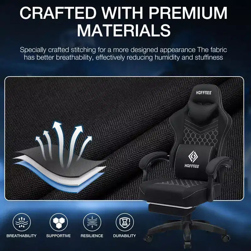 Hoffree Sedia da gaming massaggiante traspirante con poggiapiedi e regolabile, sedia da ufficio ergonomica per PC
