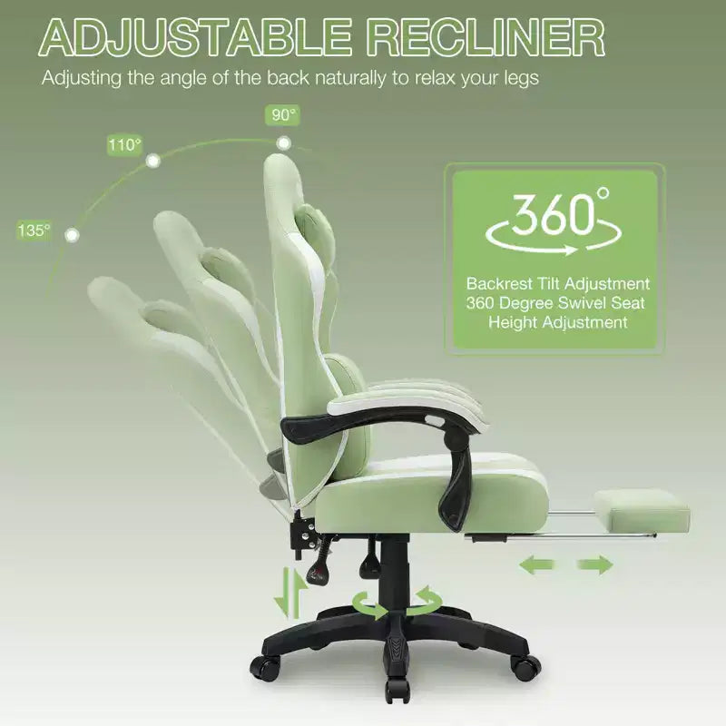 Hoffree Sedia da gaming massaggiante traspirante con poggiapiedi e regolabile, sedia da ufficio ergonomica per PC