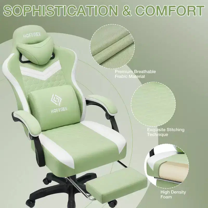 Hoffree Sedia da gaming massaggiante traspirante con poggiapiedi e regolabile, sedia da ufficio ergonomica per PC