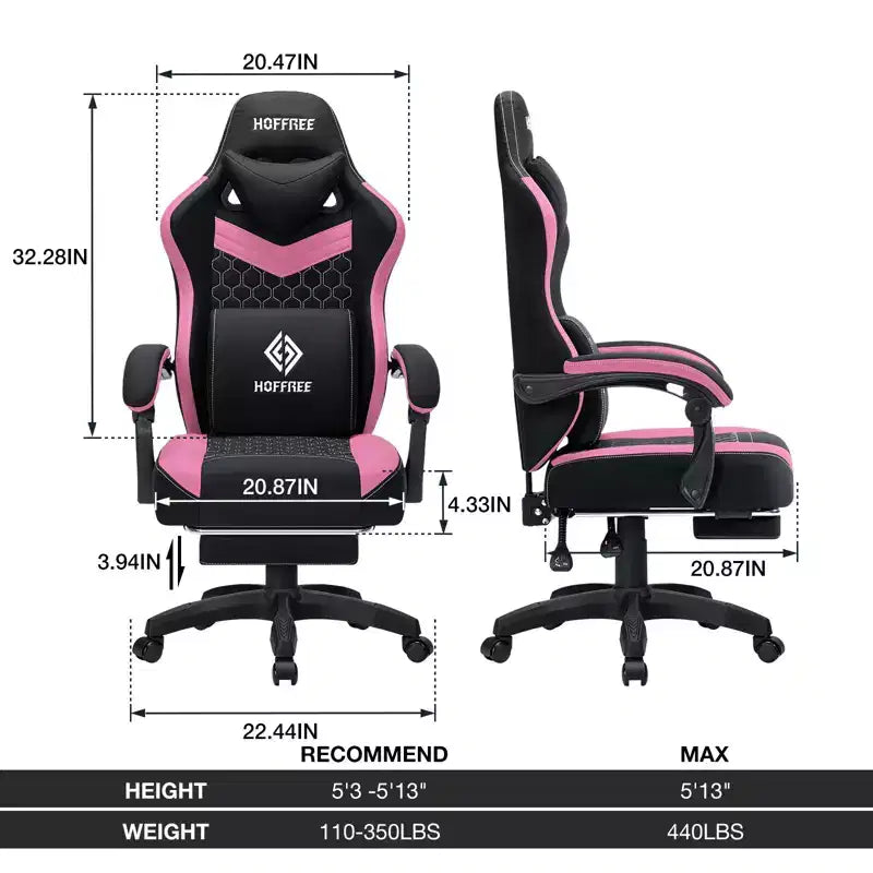 Hoffree Sedia da gaming massaggiante traspirante con poggiapiedi e regolabile, sedia da ufficio ergonomica per PC