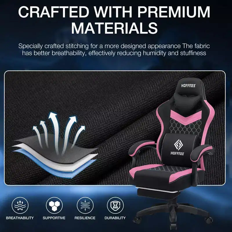 Hoffree Sedia da gaming massaggiante traspirante con poggiapiedi e regolabile, sedia da ufficio ergonomica per PC