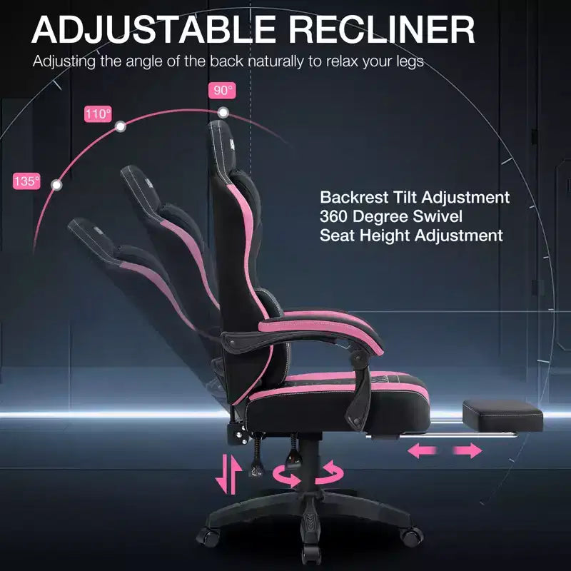 Hoffree Sedia da gaming massaggiante traspirante con poggiapiedi e regolabile, sedia da ufficio ergonomica per PC