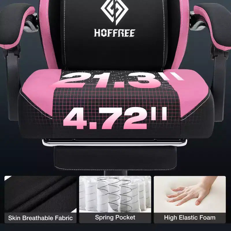 Hoffree Sedia da gaming massaggiante traspirante con poggiapiedi e regolabile, sedia da ufficio ergonomica per PC