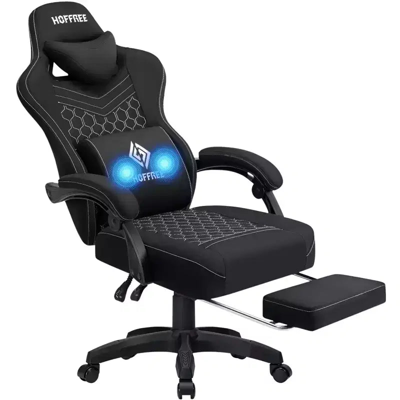 Hoffree Sedia da gaming massaggiante traspirante con poggiapiedi e regolabile, sedia da ufficio ergonomica per PC