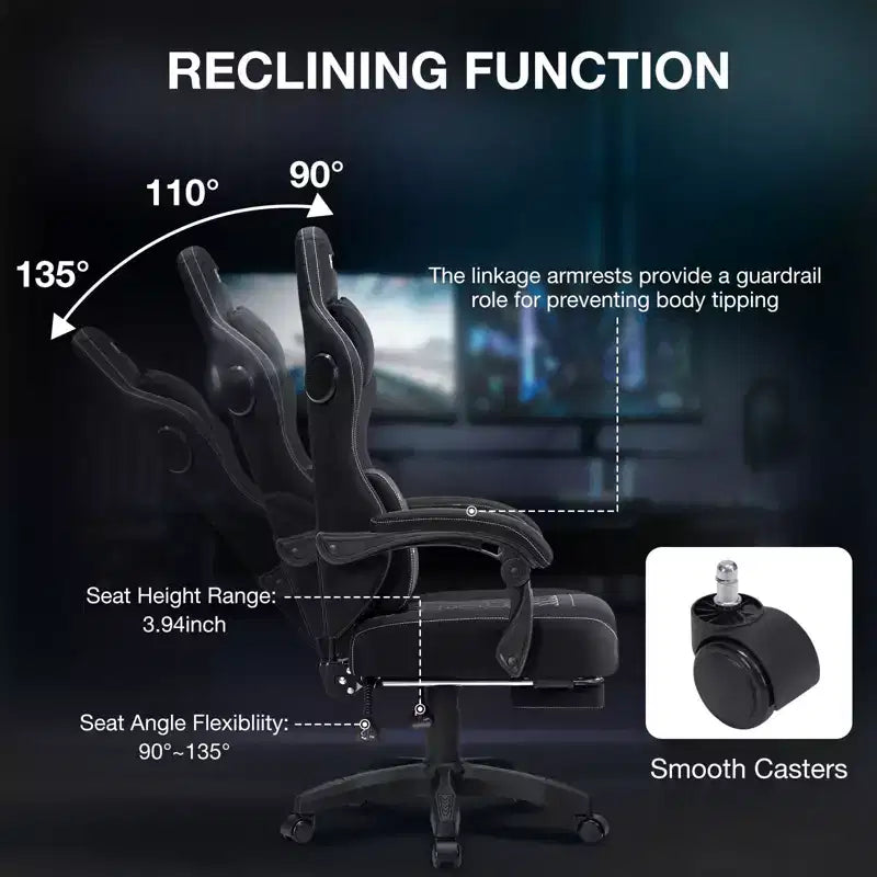 Sedia da gaming Hoffree traspirante con massaggio Sedia da ufficio ergonomica per PC con altoparlante Bluetooth e poggiapiedi