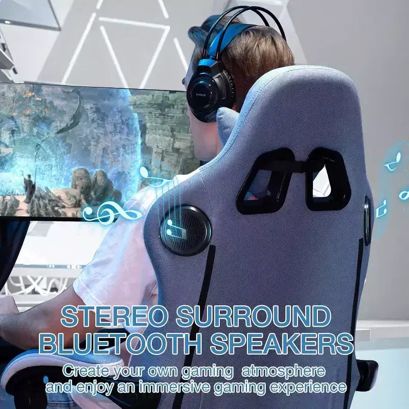 Sedia da gaming Hoffree traspirante con massaggio Sedia da ufficio ergonomica per PC con altoparlante Bluetooth e poggiapiedi