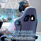 Sedia da gaming Hoffree traspirante con massaggio Sedia da ufficio ergonomica per PC con altoparlante Bluetooth e poggiapiedi