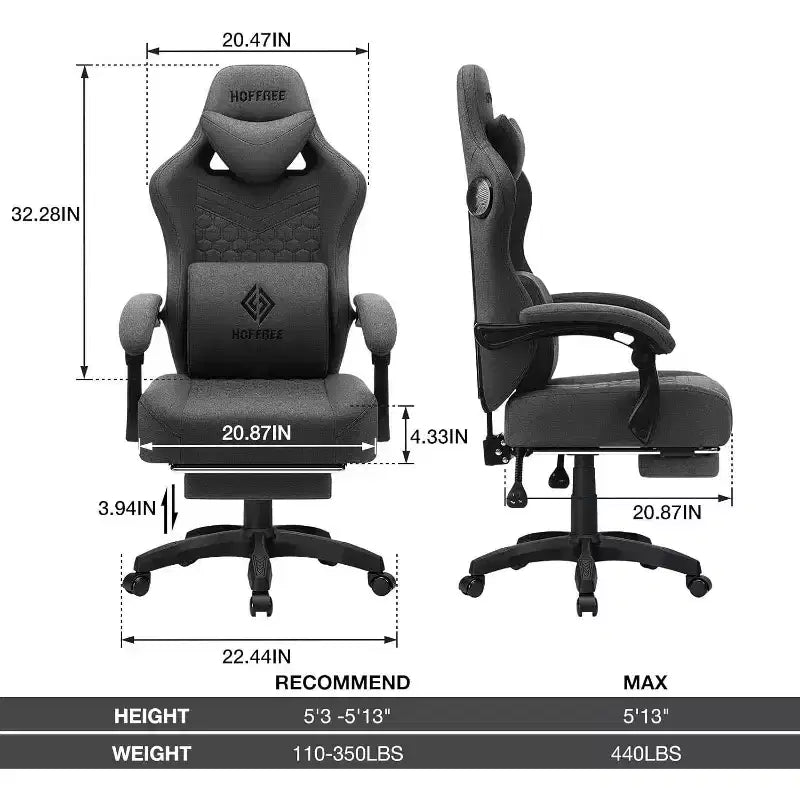 Sedia da gaming Hoffree traspirante con massaggio Sedia da ufficio ergonomica per PC con altoparlante Bluetooth e poggiapiedi