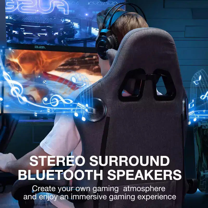 Sedia da gaming Hoffree traspirante con massaggio Sedia da ufficio ergonomica per PC con altoparlante Bluetooth e poggiapiedi