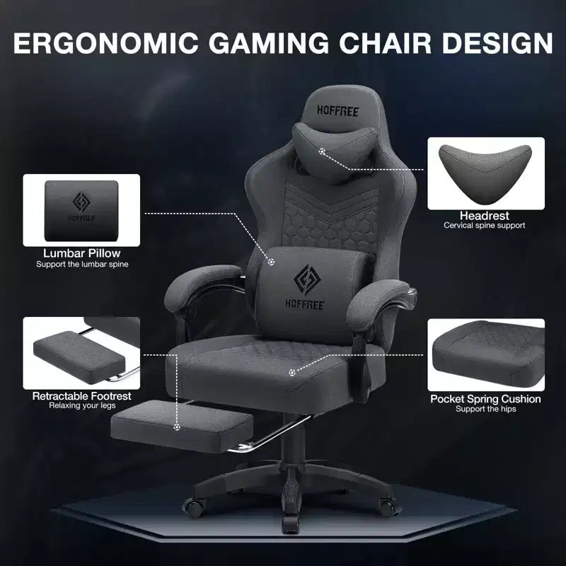 Sedia da gaming Hoffree traspirante con massaggio Sedia da ufficio ergonomica per PC con altoparlante Bluetooth e poggiapiedi