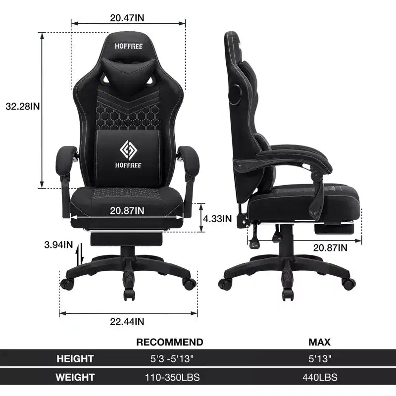 Sedia da gaming Hoffree traspirante con massaggio Sedia da ufficio ergonomica per PC con altoparlante Bluetooth e poggiapiedi