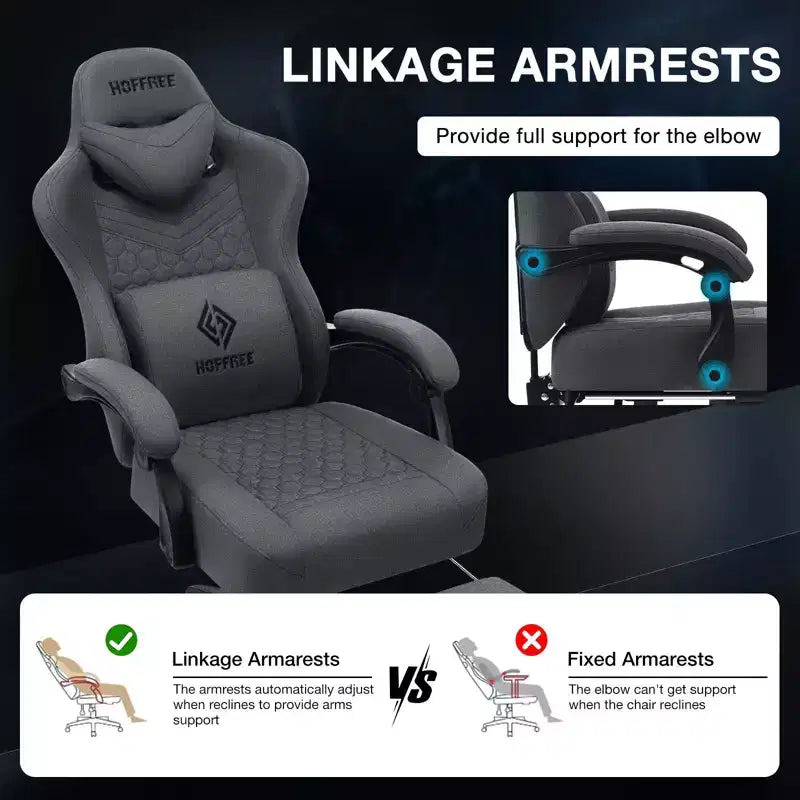 Sedia da gaming Hoffree traspirante con massaggio Sedia da ufficio ergonomica per PC con altoparlante Bluetooth e poggiapiedi
