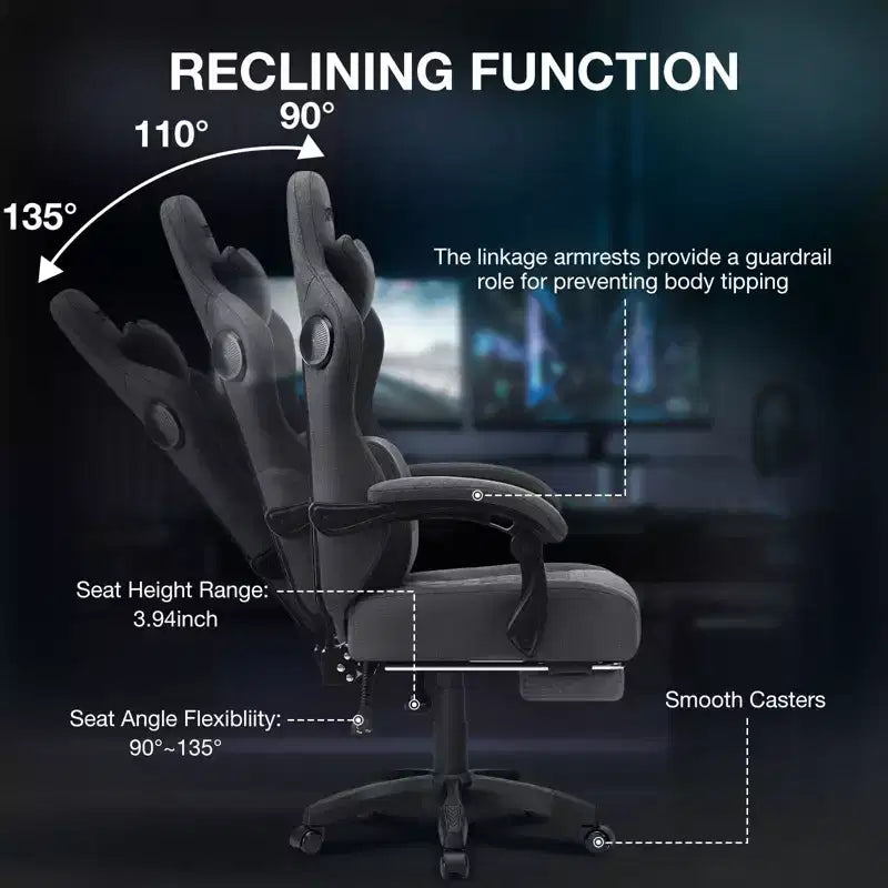 Sedia da gaming Hoffree traspirante con massaggio Sedia da ufficio ergonomica per PC con altoparlante Bluetooth e poggiapiedi