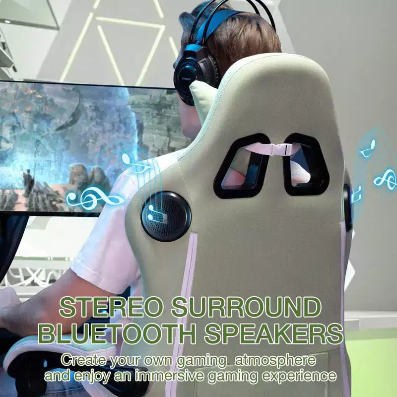 Sedia da gaming Hoffree traspirante con massaggio Sedia da ufficio ergonomica per PC con altoparlante Bluetooth e poggiapiedi