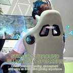 Sedia da gaming Hoffree traspirante con massaggio Sedia da ufficio ergonomica per PC con altoparlante Bluetooth e poggiapiedi