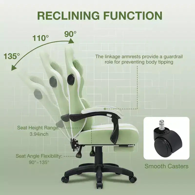 Sedia da gaming Hoffree traspirante con massaggio Sedia da ufficio ergonomica per PC con altoparlante Bluetooth e poggiapiedi