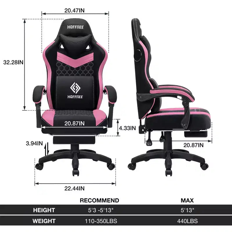 Sedia da gaming Hoffree traspirante con massaggio Sedia da ufficio ergonomica per PC con altoparlante Bluetooth e poggiapiedi