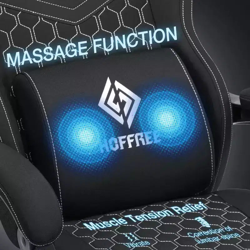 Sedia da gaming Hoffree traspirante con massaggio Sedia da ufficio ergonomica per PC con altoparlante Bluetooth e poggiapiedi