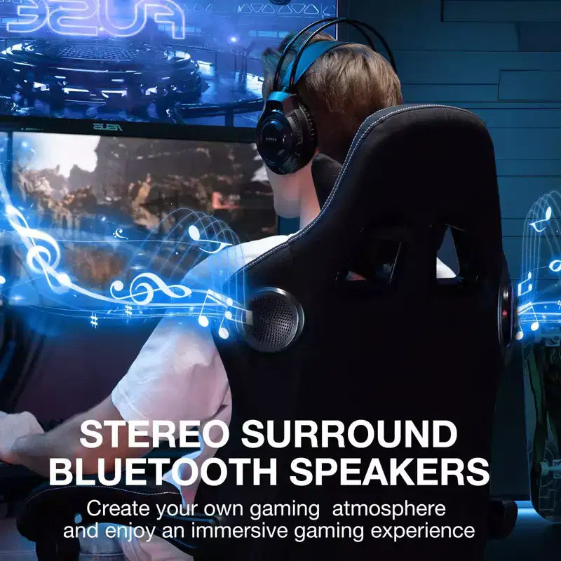 Sedia da gaming Hoffree traspirante con massaggio Sedia da ufficio ergonomica per PC con altoparlante Bluetooth e poggiapiedi