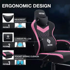 Sedia da gaming Hoffree traspirante con massaggio Sedia da ufficio ergonomica per PC con altoparlante Bluetooth e poggiapiedi