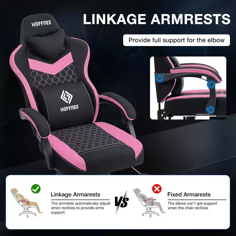 Sedia da gaming Hoffree traspirante con massaggio Sedia da ufficio ergonomica per PC con altoparlante Bluetooth e poggiapiedi