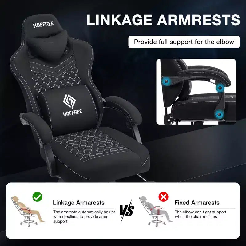 Sedia da gaming Hoffree traspirante con massaggio Sedia da ufficio ergonomica per PC con altoparlante Bluetooth e poggiapiedi