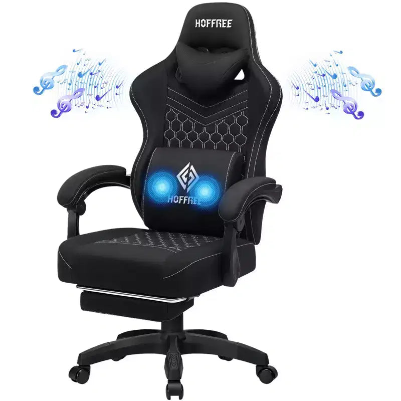 Sedia da gaming Hoffree traspirante con massaggio Sedia da ufficio ergonomica per PC con altoparlante Bluetooth e poggiapiedi