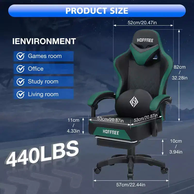 Fauteuil de bureau gaming en cuir Hoffree avec massage, ergonomique, et haut-parleur Bluetooth et repose-pieds