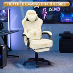 Fauteuil de bureau gaming en cuir Hoffree avec massage, ergonomique, et haut-parleur Bluetooth et repose-pieds