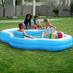 Joyfy 120 x 101 x 26 Inflatable Swimming Pool, Blue Family Pool with Seats Backrest Cup Holder for Kids Family Summer Water Party Backyard Garden Fun