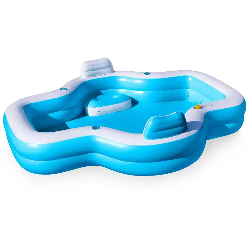 Joyfy 120 x 101 x 26 Piscine Gonflable, Piscine Familiale Bleue avec Sièges, Dossier et Porte-Gobelet pour Enfants, Fête Aquatique Estivale en Famille, Amusement dans le Jardin