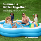 Joyfy 120 x 101 x 26 Piscine Gonflable, Piscine Familiale Bleue avec Sièges, Dossier et Porte-Gobelet pour Enfants, Fête Aquatique Estivale en Famille, Amusement dans le Jardin