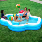 Joyfy 120 x 101 x 26 Piscine Gonflable, Piscine Familiale Bleue avec Sièges, Dossier et Porte-Gobelet pour Enfants, Fête Aquatique Estivale en Famille, Amusement dans le Jardin