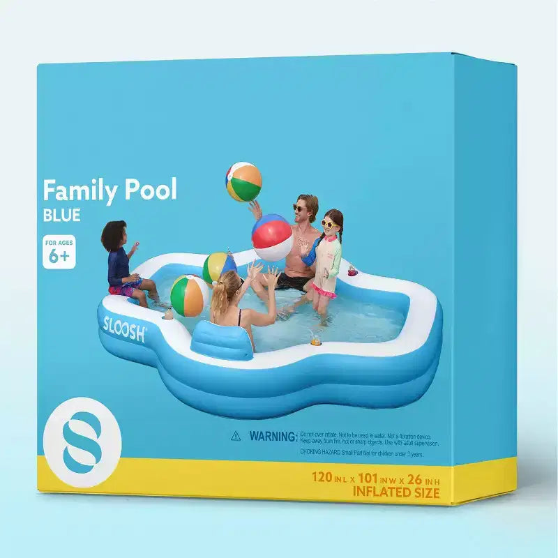 Joyfy 120 x 101 x 26 Piscine Gonflable, Piscine Familiale Bleue avec Sièges, Dossier et Porte-Gobelet pour Enfants, Fête Aquatique Estivale en Famille, Amusement dans le Jardin
