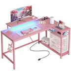 Bureau de jeu Bestier 52 avec lumières LED, bureau en forme de L avec prise de courant et support d'écran, bureau d'angle pour ordinateur
