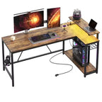 Bureau de jeu Bestier 52 avec lumières LED, bureau en forme de L avec prise de courant et support d'écran, bureau d'angle pour ordinateur