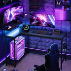 Bestier 52 Gaming Desk with LED Lights L Shaped Desk with Power Outlet & Monitor Stand Corner Computer Desk