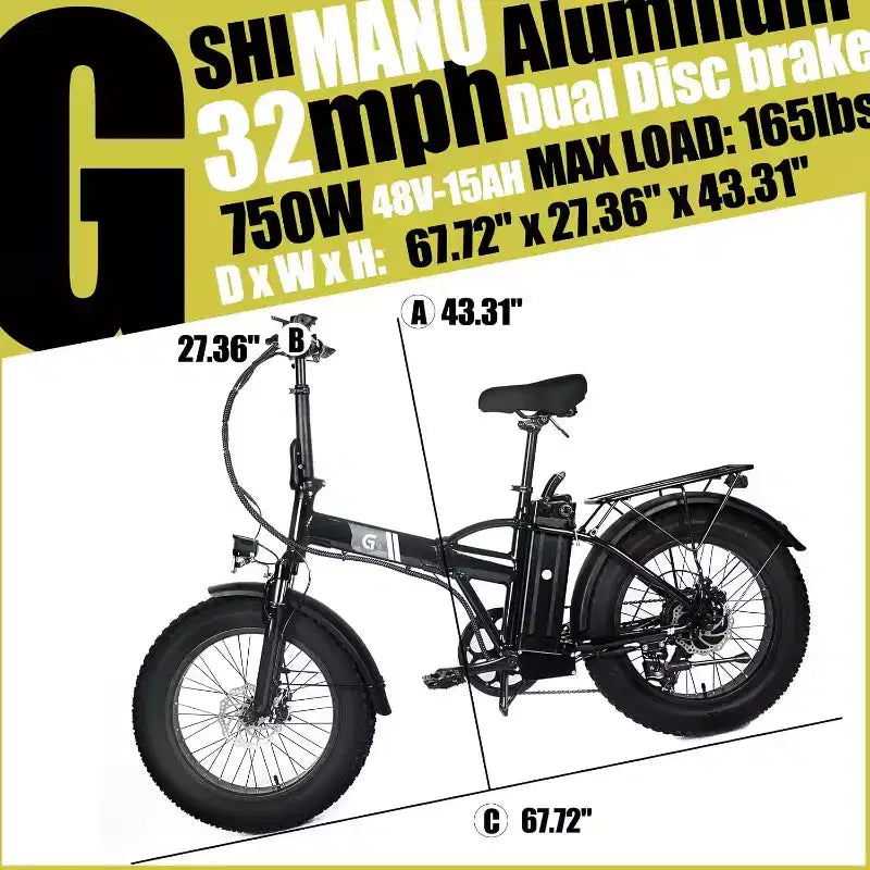 Bicicletta elettrica per adulti, Ebike pieghevole con pneumatici fat da 20 x 4.0, batteria rimovibile da 48V e cambio a 7 velocità, ideale per il pendolarismo