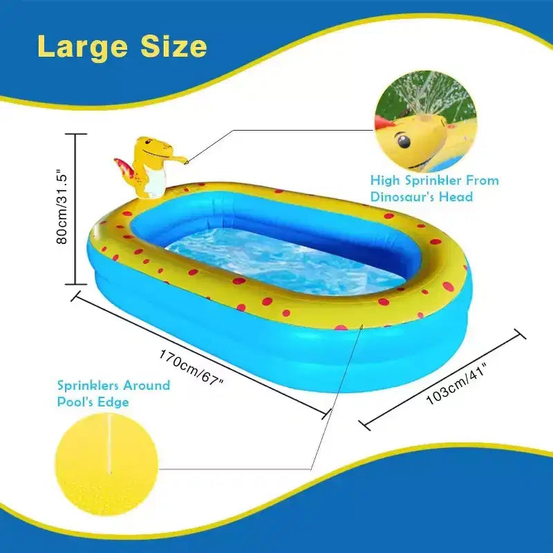 MOVSSOU Piscine gonflable dinosaure pour enfants, piscine pour bébés, pour intérieur et extérieur, à partir de 2 ans, 67x 41x 32 Bleu