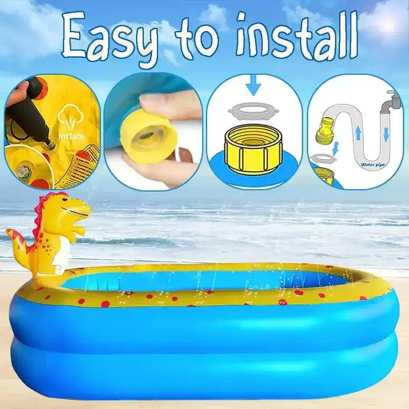 MOVSSOU Piscine gonflable dinosaure pour enfants, piscine pour bébés, pour intérieur et extérieur, à partir de 2 ans, 67x 41x 32 Bleu