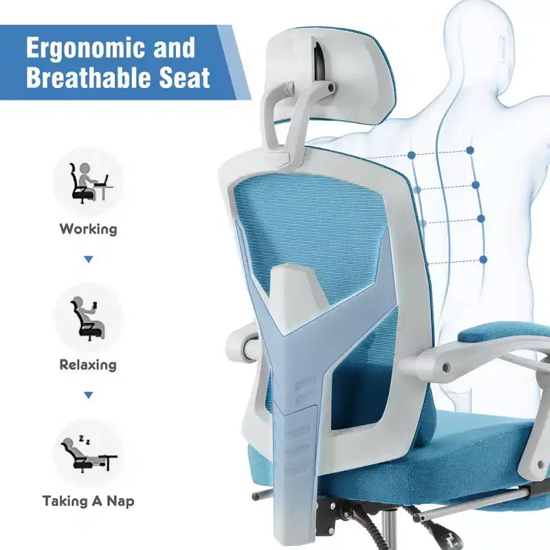 JIONJOY Sedia Gaming Ergonomica in Rete con Poggiapiedi - Reclinabile da 90 a 135 Gradi, Supporto Lombare e Poggiatesta Regolabili
