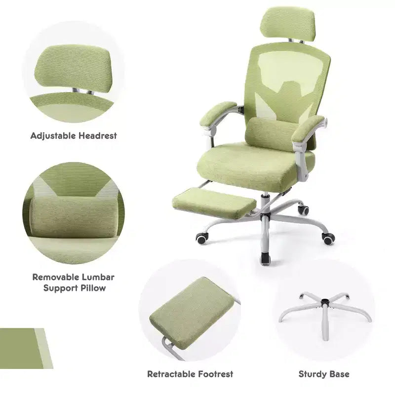 JIONJOY Sedia Gaming Ergonomica in Rete con Poggiapiedi - Reclinabile da 90 a 135 Gradi, Supporto Lombare e Poggiatesta Regolabili