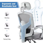 JIONJOY Sedia Gaming Ergonomica in Rete con Poggiapiedi - Reclinabile da 90 a 135 Gradi, Supporto Lombare e Poggiatesta Regolabili