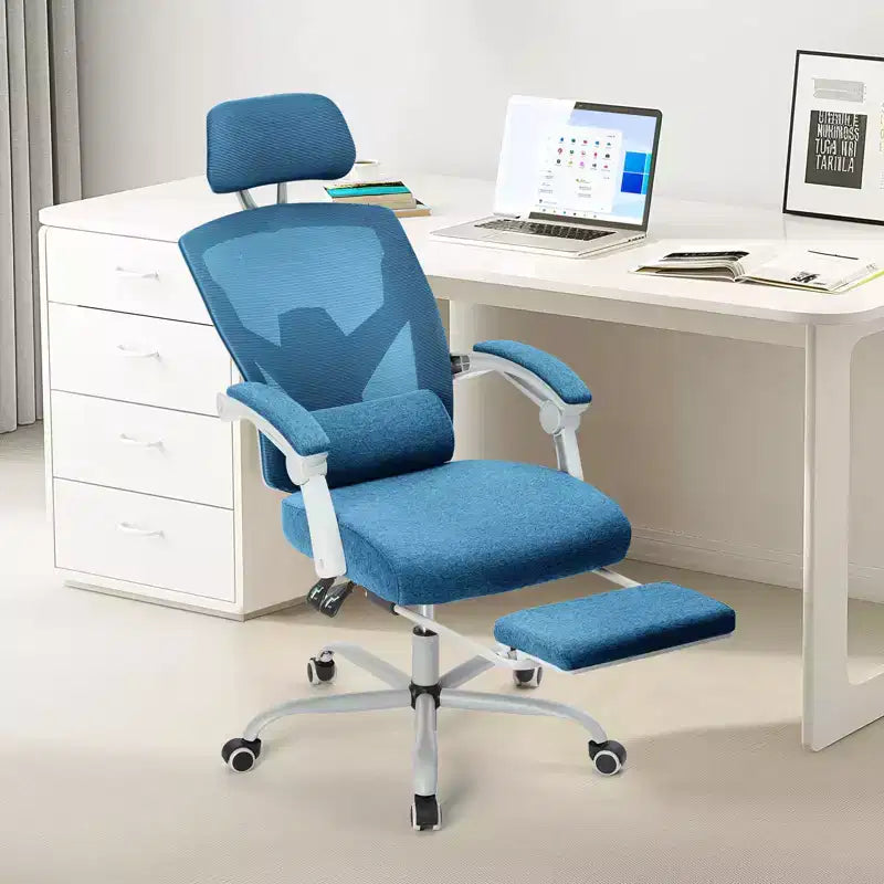 JIONJOY Sedia Gaming Ergonomica in Rete con Poggiapiedi - Reclinabile da 90 a 135 Gradi, Supporto Lombare e Poggiatesta Regolabili