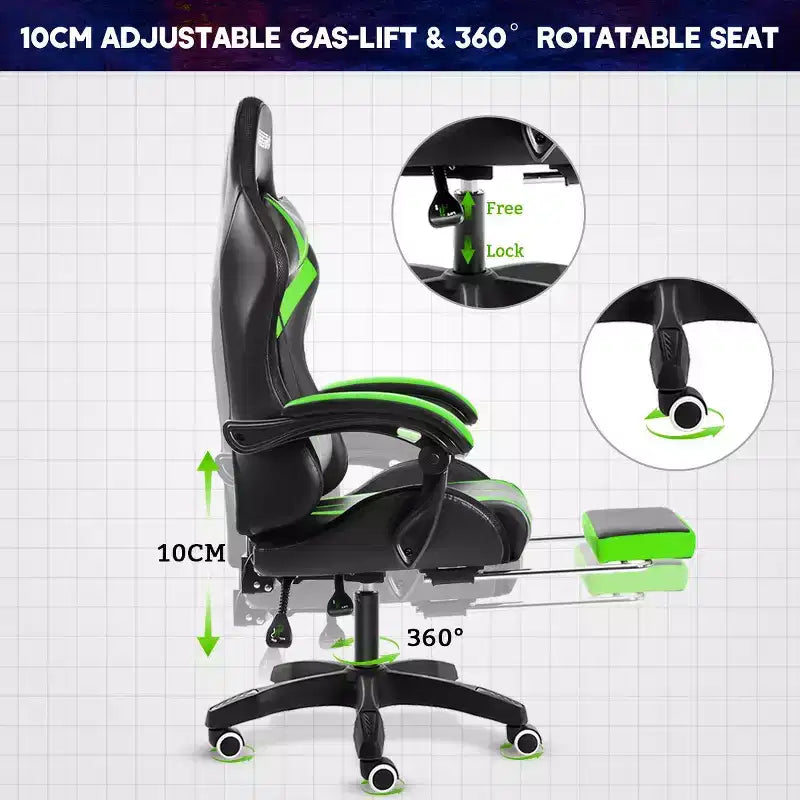 Sedia da gioco da corsa massaggiante Hoffree Comfort Sedia da ufficio ergonomica per PC con poggiapiedi e luce RGB