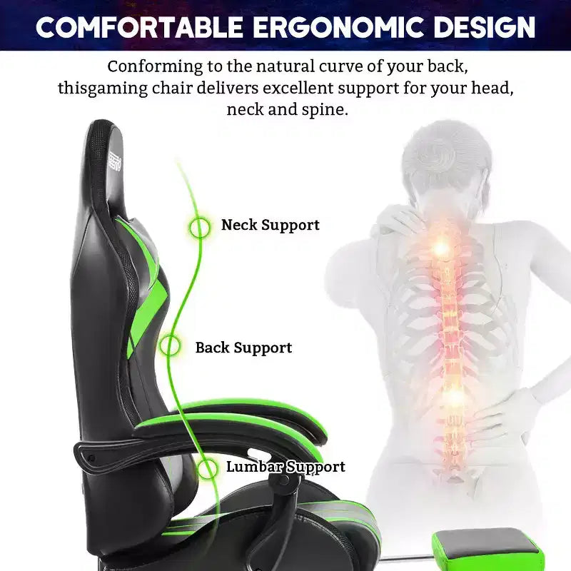 Sedia da gioco da corsa massaggiante Hoffree Comfort Sedia da ufficio ergonomica per PC con poggiapiedi e luce RGB