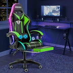Sedia da gioco da corsa massaggiante Hoffree Comfort Sedia da ufficio ergonomica per PC con poggiapiedi e luce RGB